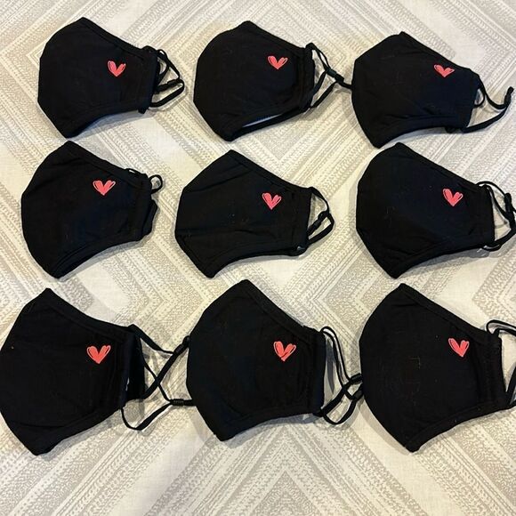 (9) Black with Red Heart Thick Masks Plus Extra Protection Layer - Picture 1 of 4